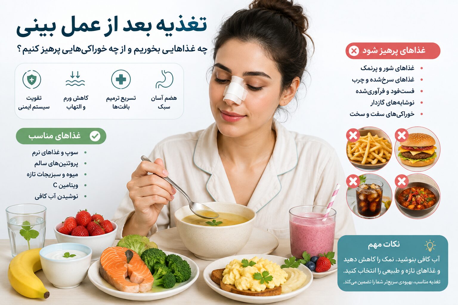 تغذیه بعد از عمل بینی و غذاهای مناسب دوران نقاهت